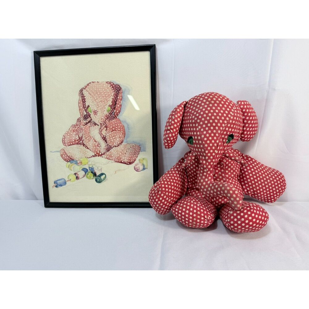 Kathryn Keillor Original Signed Watercolor C.1933 Antique Toy Elephant Inspire